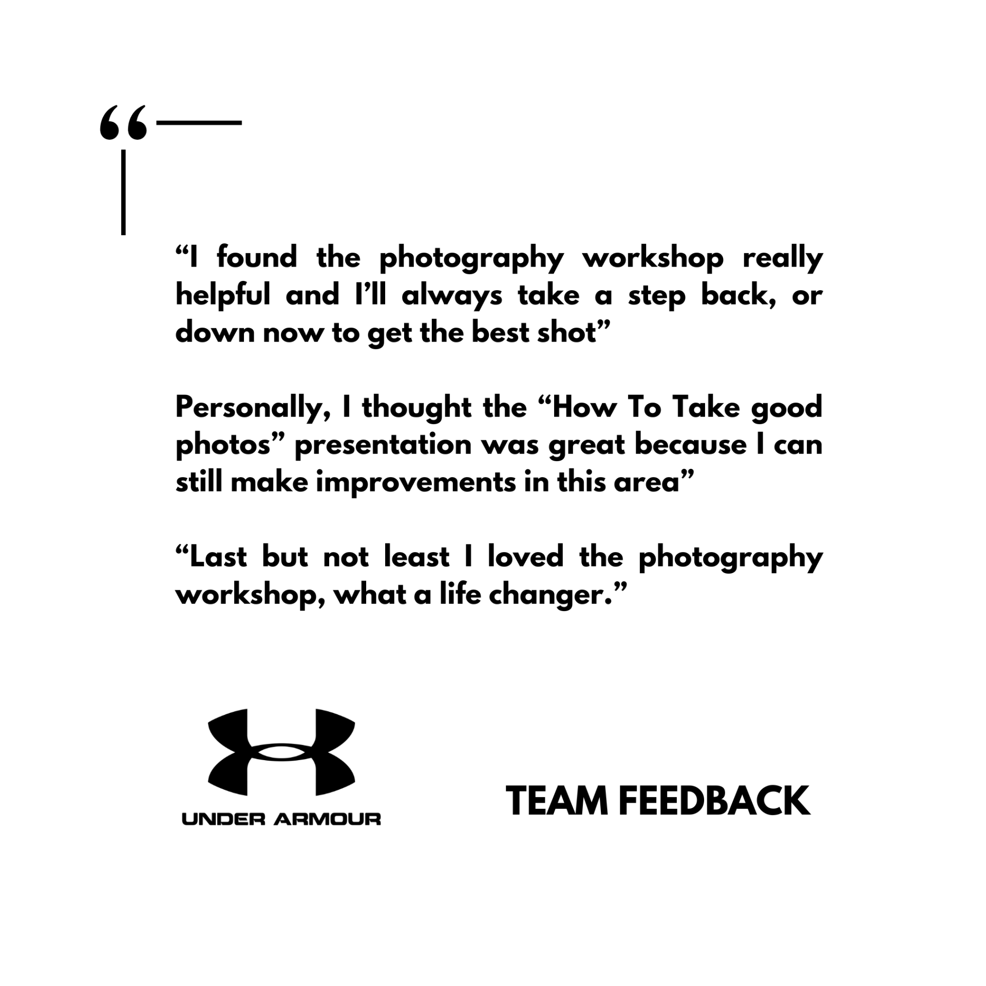 Corporate Photography Training in Action: Behind the Scenes with Under Armour feedback from session